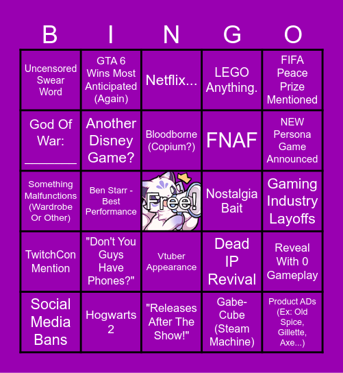 The Game Awards 2025 Bingo Card