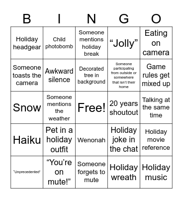 FWW Holiday Bingo Card