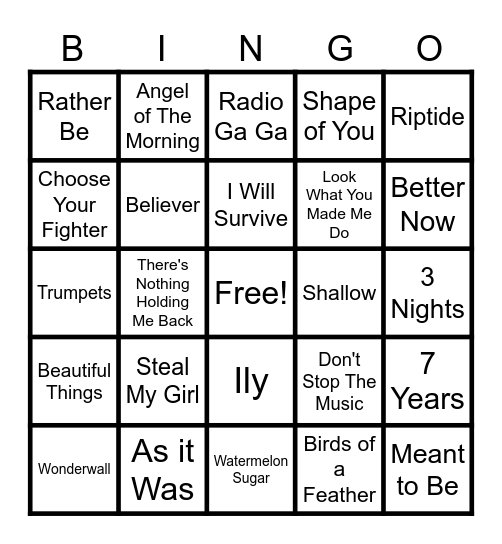 Musical Bingo Card