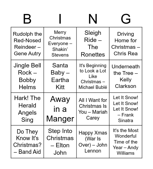 The Practice - Christmas Music Bingo! Bingo Card