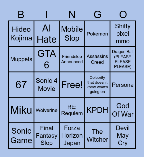 The Game Awards 2025 Bingo Card