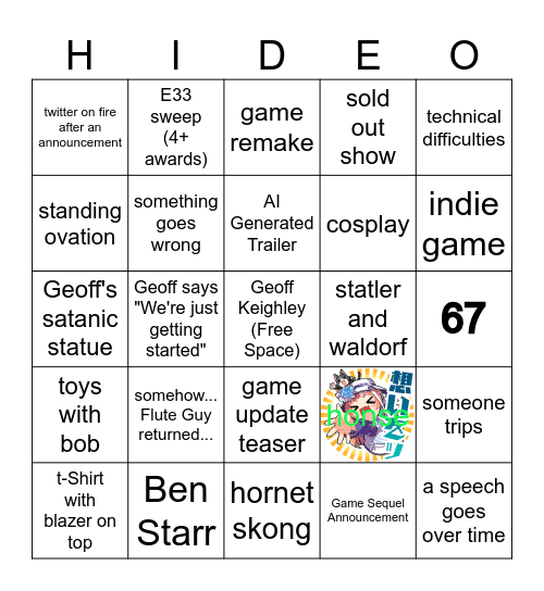 Game Awards Bingo Card