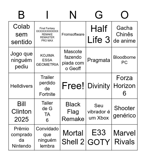 TGA 2025 HF EDITION Bingo Card