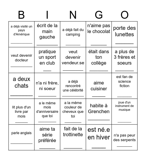Trouve quelqu'un qui... Bingo Card