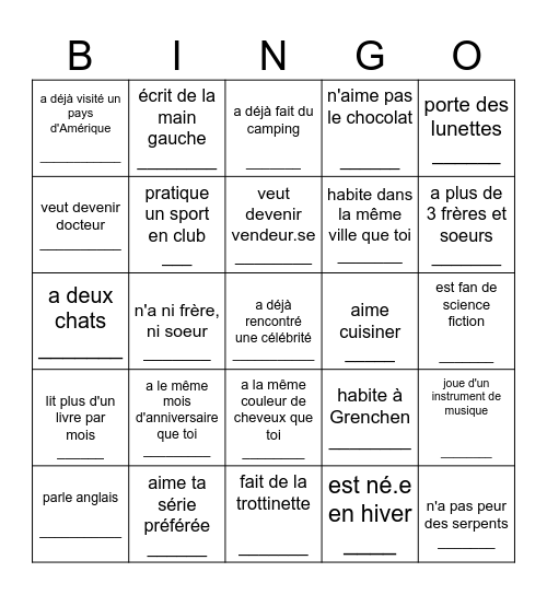 Trouve quelqu'un qui... Bingo Card