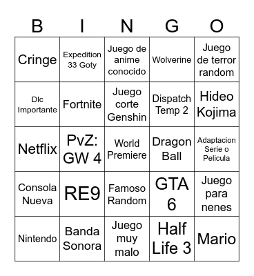 GAME AWARDS 2025 Bingo Card