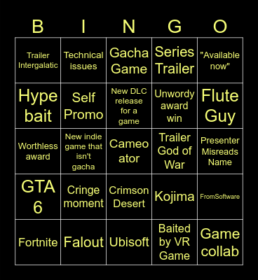 Game Wards Bingo Card