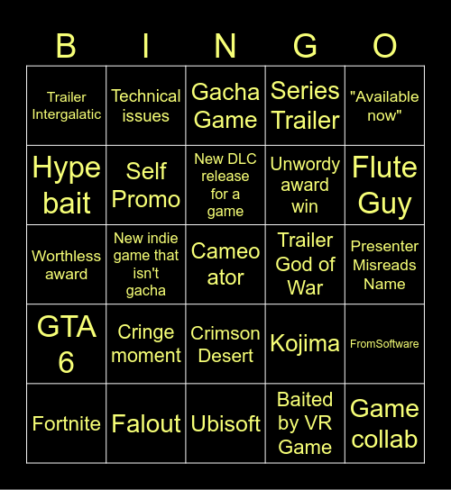 Game Wards Bingo Card