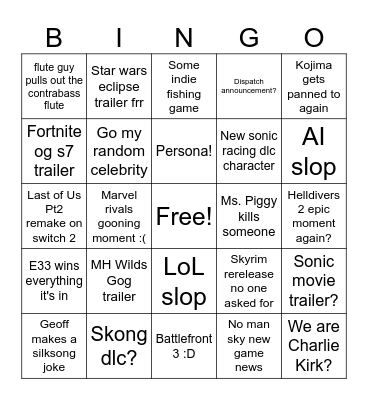 GOTY Bingo Card