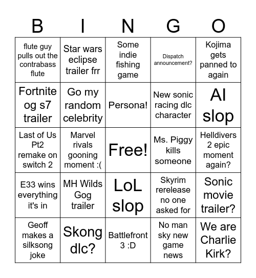 GOTY Bingo Card