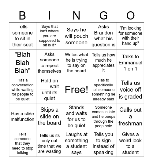 Mr. Huddleston BINGO Card