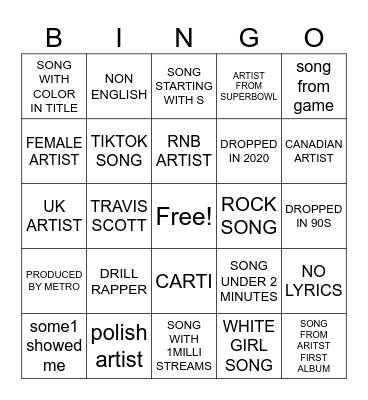spotify Bingo Card