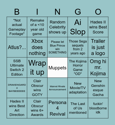 The Clair Obscure Awards 2025 Bingo Card