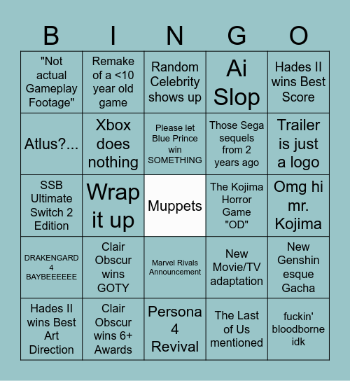 The Clair Obscure Awards 2025 Bingo Card