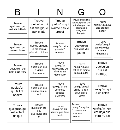 Trouve quelqu'un qui... #1 Bingo Card