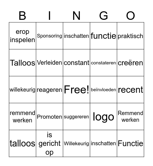 Woordenschat H3 Bingo Card