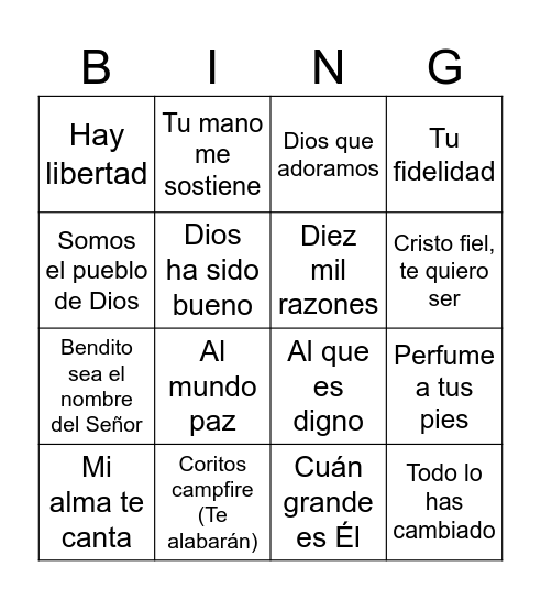 Bingo Musical Bingo Card
