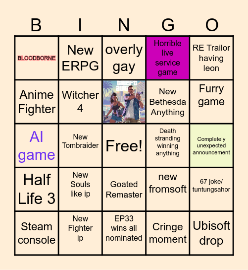 game awards Bingo Card