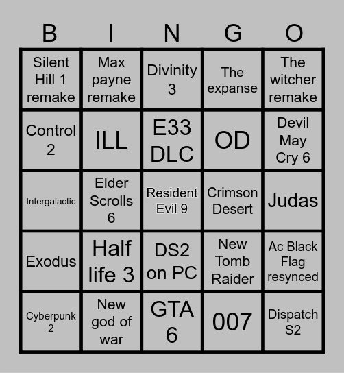 TGA Bingo Card