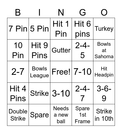 BOWLING Bingo Card