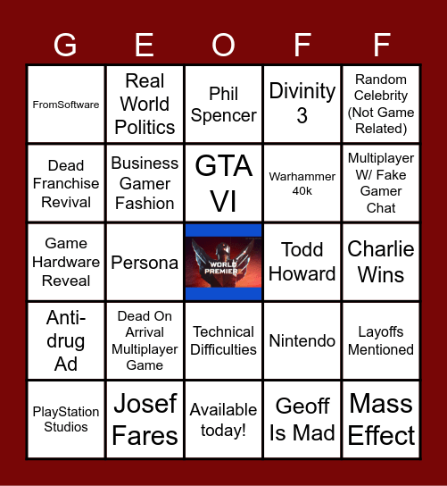 Geoff's Video Game Olypmics 2025 Bingo Card