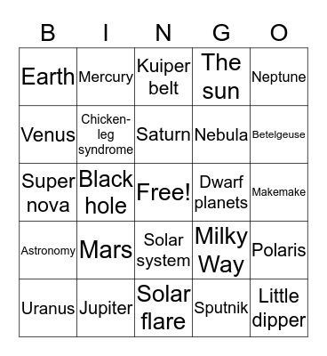 Planets Bingo Card