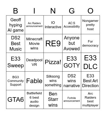 Trevor TGA Bingo Card
