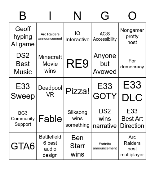 Trevor TGA Bingo Card
