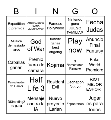 GAME AWARDS Bingo Card