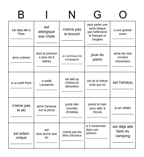 Trouve quelqu'un qui... Bingo Card