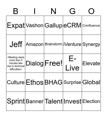 Town Hall Bingo Card