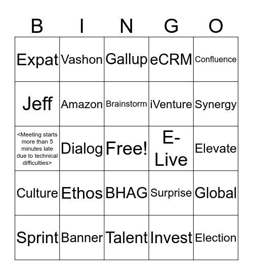 Town Hall Bingo Card