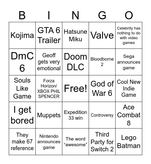 Untitled Bingo Card