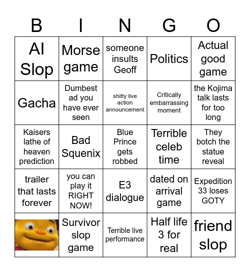 Game Awards 2025 Bingo Card