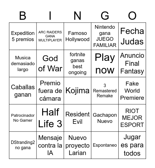 GAME AWARDS Bingo Card