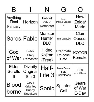 THE GAME AWARDS 2025 Bingo Card