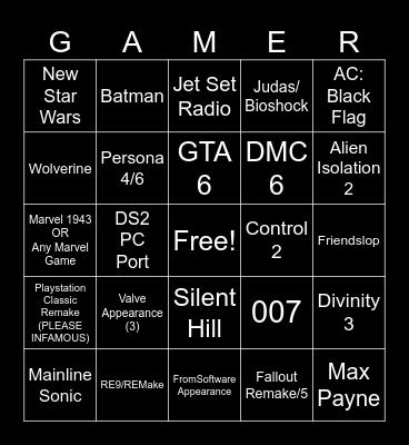 Parker's TGA Bingo Card