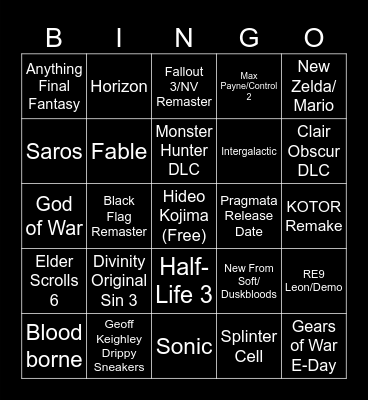 THE GAME AWARDS 2025 Bingo Card