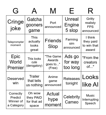 TGA Bingo Card