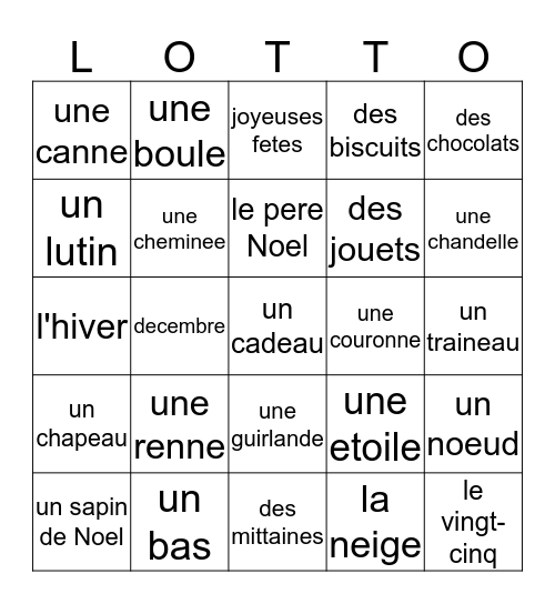 NOEL Bingo Card