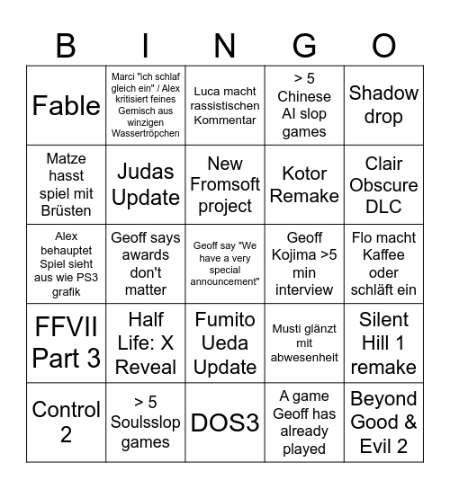 The Trailer Show 2025 Bingo Card