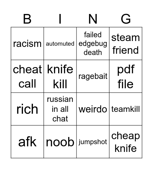 Untitled Bingo Card