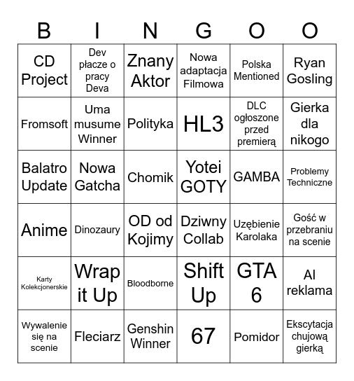 TGA Bingo 2025 Bingo Card
