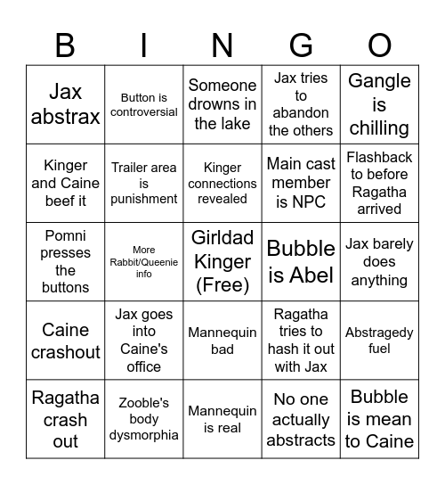 The Beach Episode Bingo Card