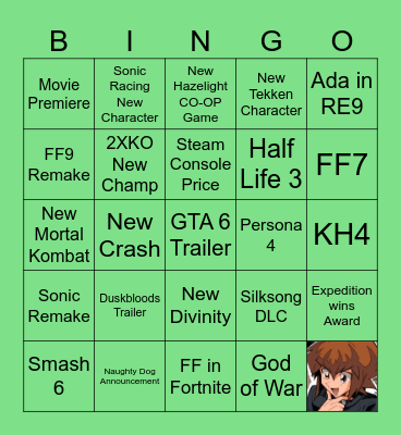 Game Awards 2025 Bingo Card