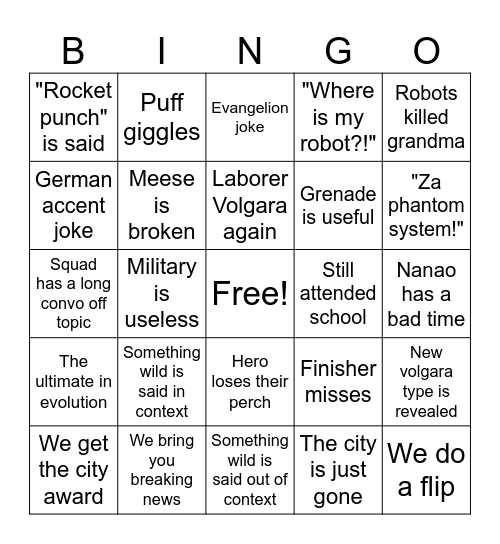 R.A.D. Bingo Card