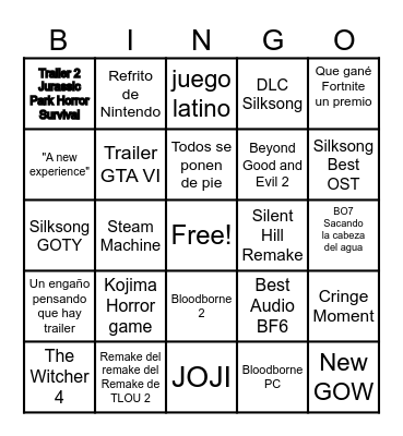 GAME AWARDS 2025 Bingo Card