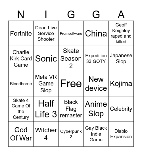 game awards Bingo Card