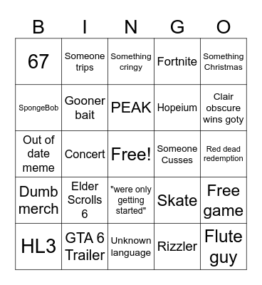 Gameawards Bingo Card