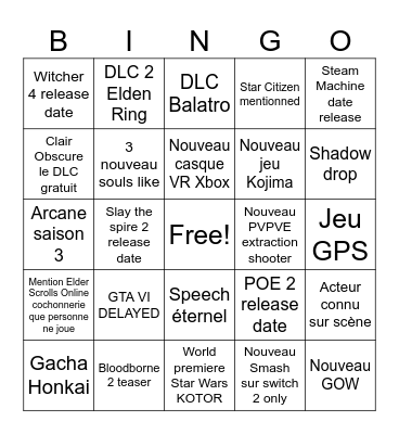 TGA 2025 Bingo Card